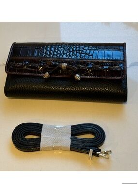 Brighton Convertible Crossbody to Wallet Detachable Strap Brown Black Leather